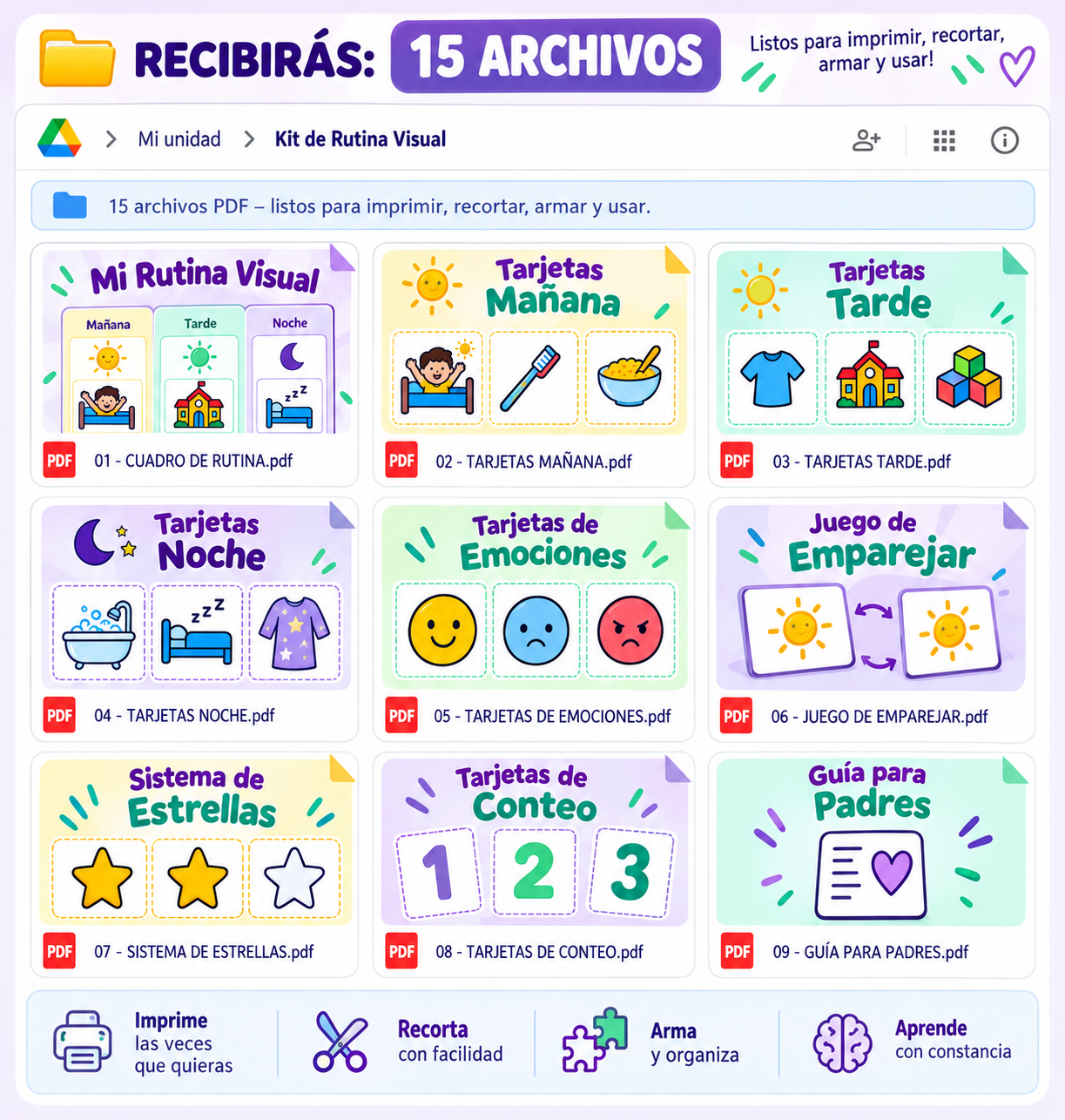 Recibirás 15 archivos